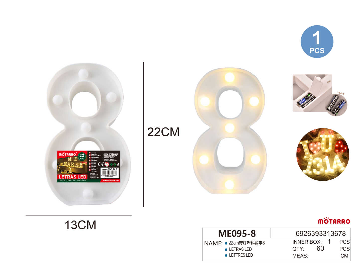 Led Number Light Sign 8 22cm – MOTARRO Online