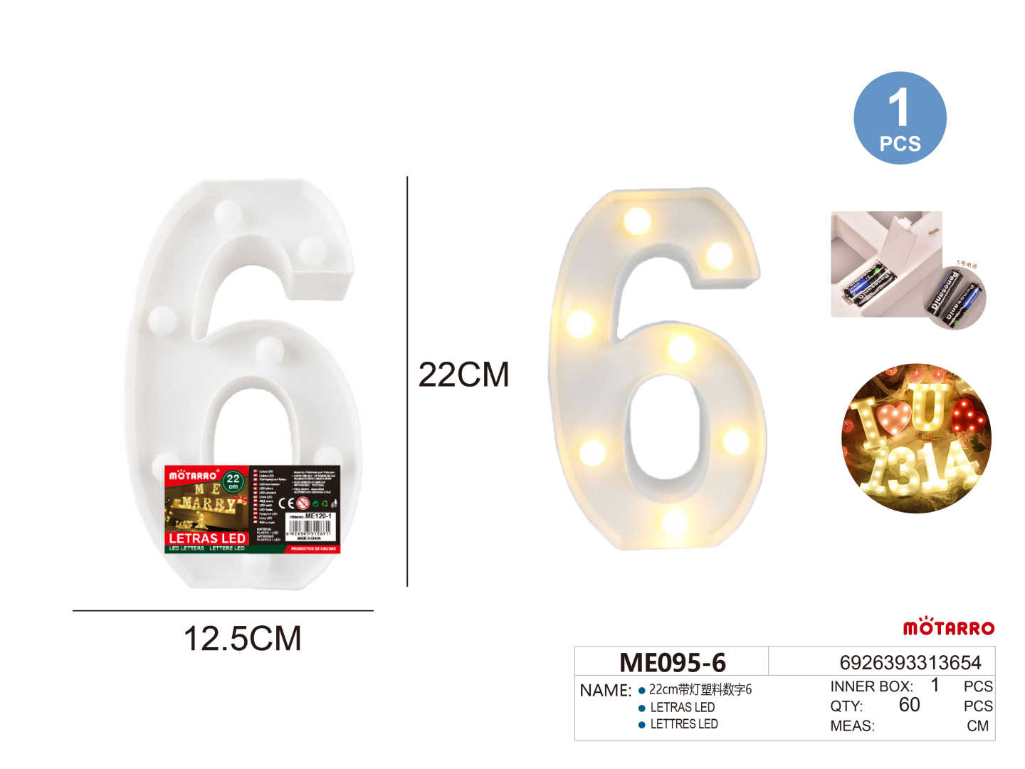 Led Number Light Sign 6 22cm – MOTARRO Online